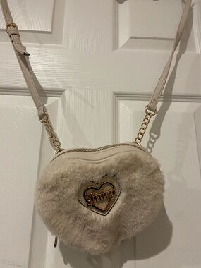 Juicy Couture Cream Faux-Fur Heart Crossbody with Gold Logo
